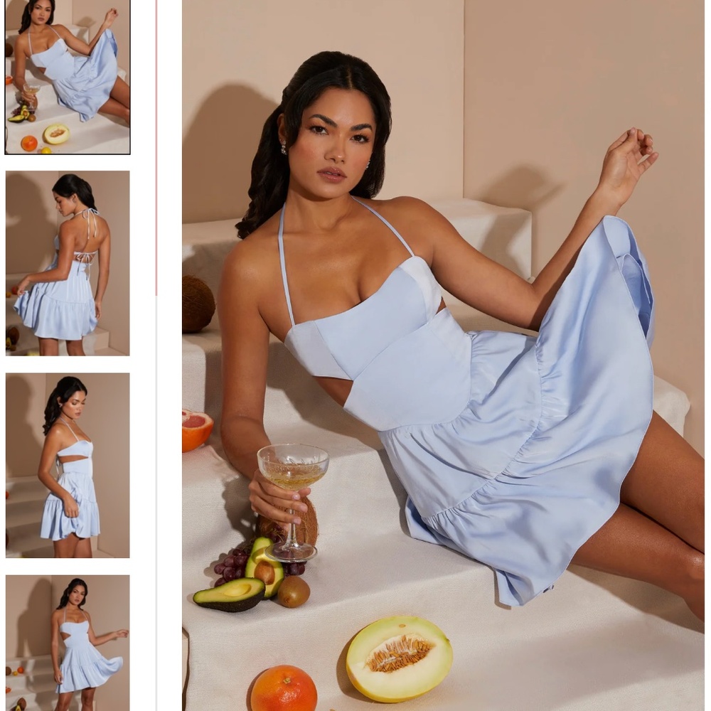 Halter Neck Cut Out Mini Dress in Blue